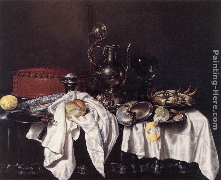 Still-Life with Pie, Silver Ewer and Crab painting - Willem Claesz Heda Still-Life with Pie, Silver Ewer and Crab art painting